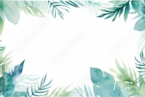 watercolor tropical frame with leaves, in the style of minimalist backgrounds © wanna