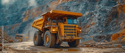 Mining and transportation of aluminium ore.Bauxite clay is loaded onto a Hitachi quarry truck by an excavator.