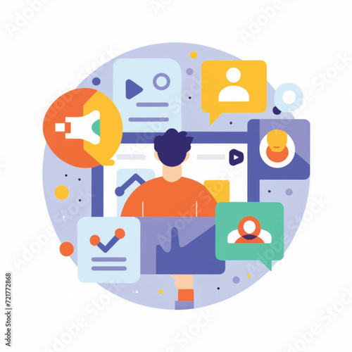 2d vector illustration colorful social media boost , influence blogger E-marketer via Internet pages marketing referral