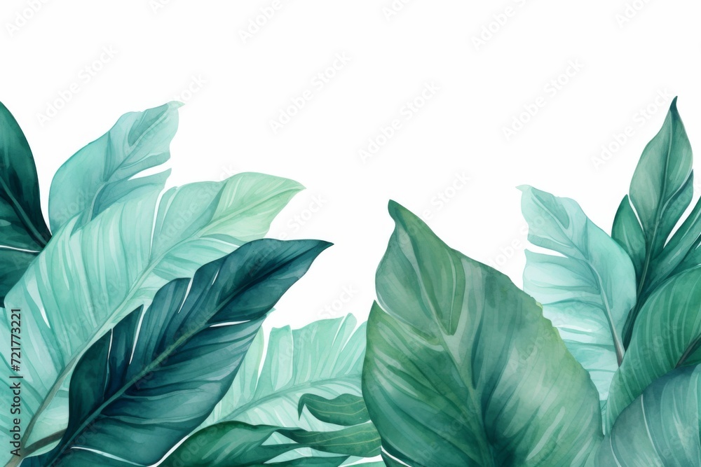 custom made wallpaper toronto digitalwatercolor tropical frame with leaves, in the style of minimalist backgrounds