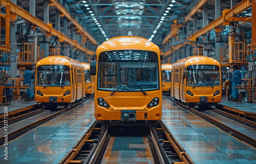 auto manufacturing facility. Buses in the assembly line