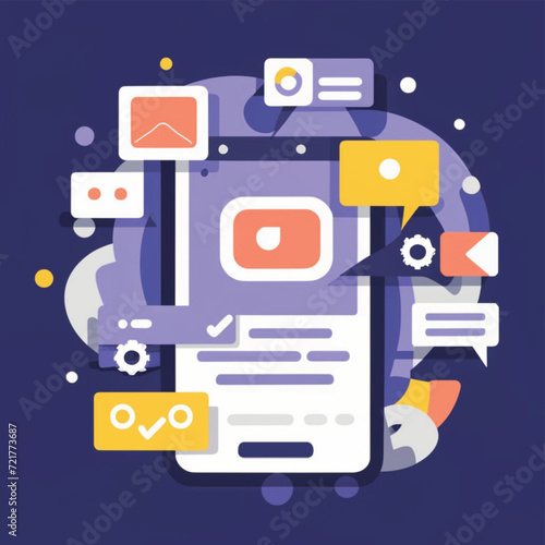 2d vector illustration colorful social media boost , influence blogger E-marketer via Internet pages marketing referral