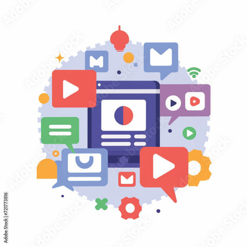 2d vector illustration colorful social media boost , influence blogger E-marketer via Internet pages marketing referral