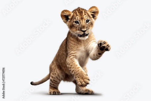 3D rendering of a little lion cub isolated on white background.