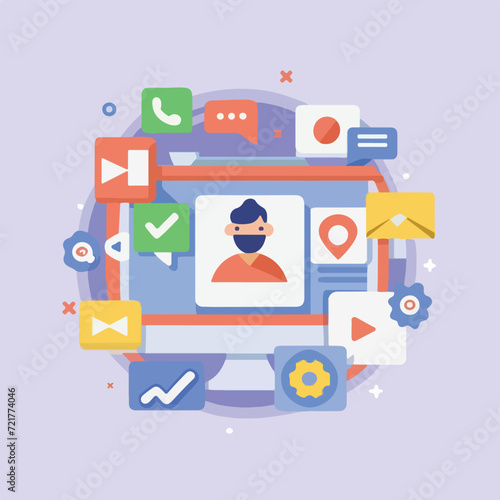 2d vector illustration colorful social media boost , influence blogger E-marketer via Internet pages marketing referral