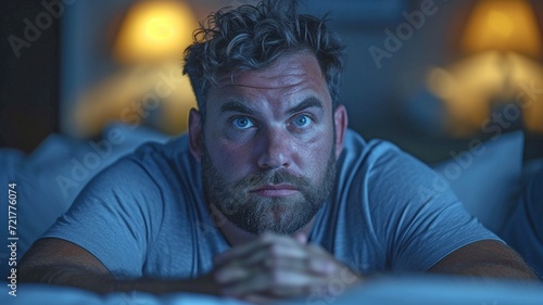 a depressed, heavy-set man laying in bed at home with health issues and insecurities