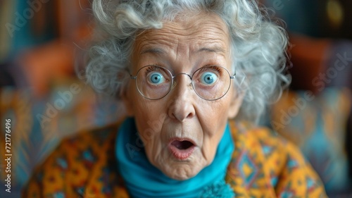 frightened senior woman in studio photo, gasping © tongpatong