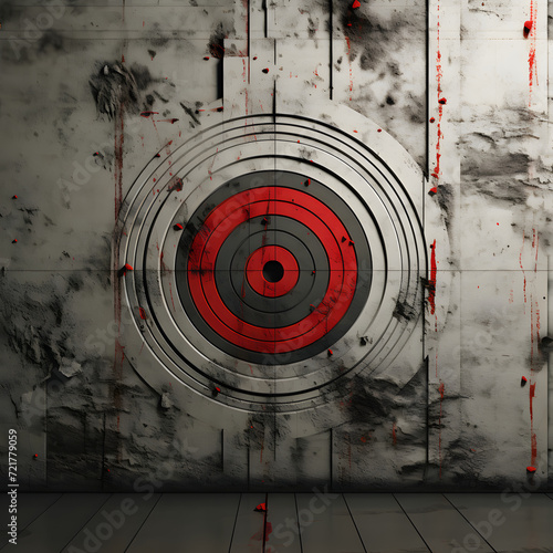 Red Crosshair Sign on Concrete Wall Background