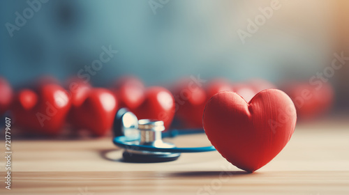 Heart disease need heart checkup, for preventing heart attack, heart model with stethoscope for health care concept photo