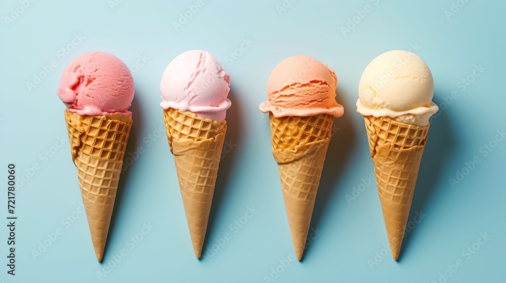 4 ice cream in solid colour background. minimal flat lay design 4 ice cream in solid colour background. minimal flat lay design