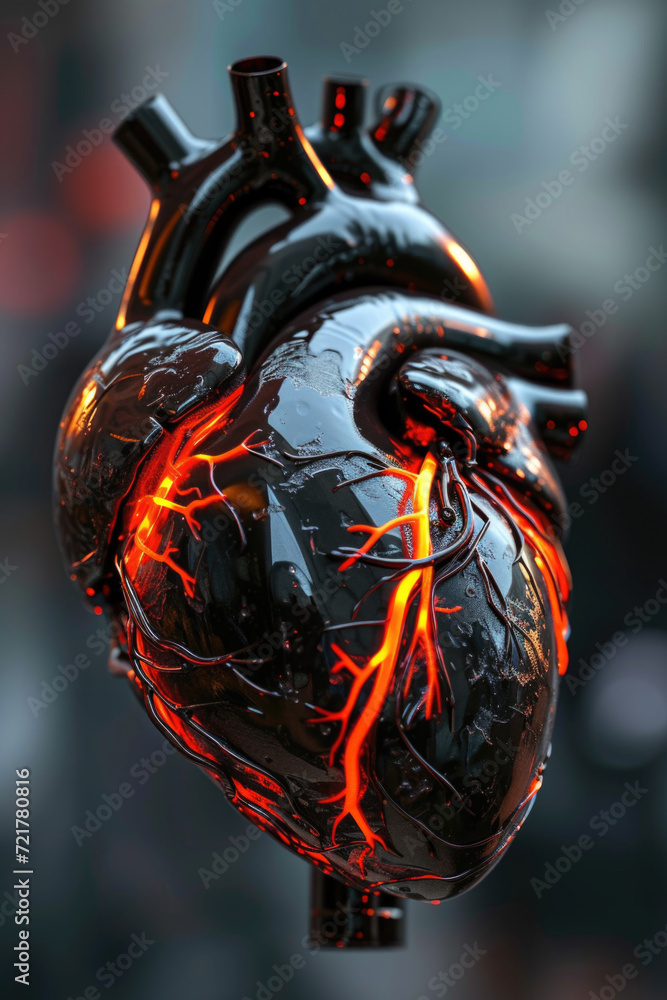 3D Toxic Unhealthy Heart with Glowing Pulse, Generative AI