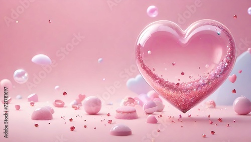 Romantic Pink Hearts Vector Design for Valentine's Day Card with Light Floral Pattern and Nature-inspired Backdrop