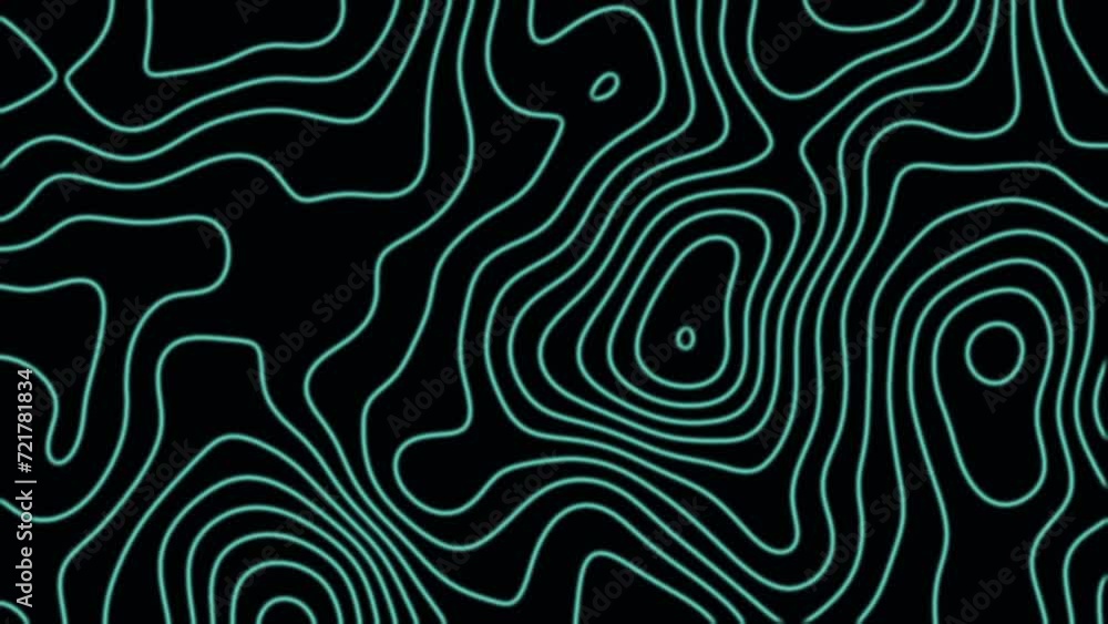Blue Stylized contour map on dark background with topographic animation ...