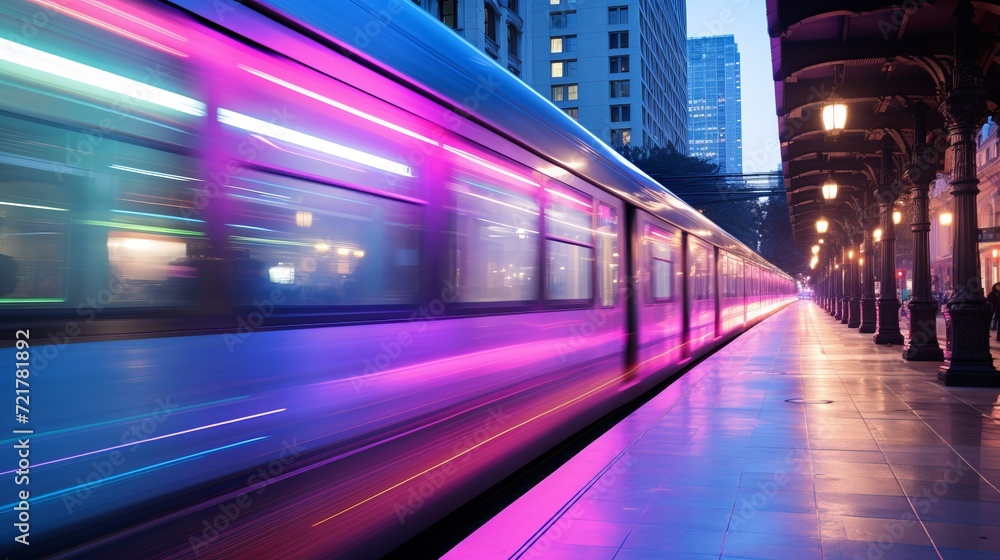 Mesmerizing high-speed train photography. motion blur, reflection, speed, cinematic, bullet train