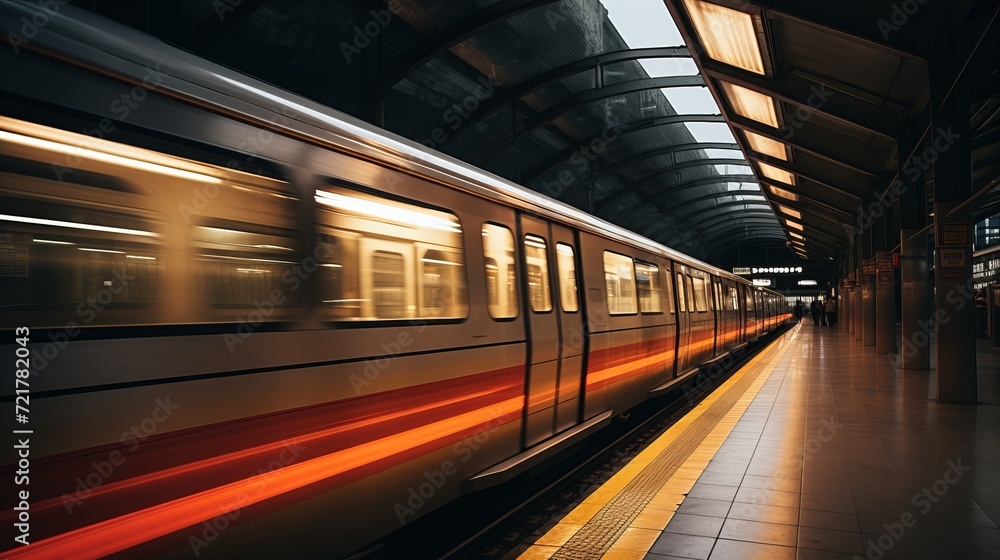 Mesmerizing high-speed train photography. motion blur, reflection, speed, cinematic, bullet train