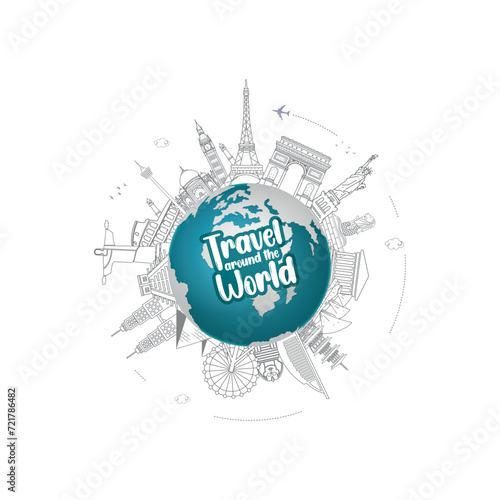 travel and tours illustrations vector background.Famous landmark around the world grouped together.tourism poster road trip holiday vacation and time to travel banner.. World tourism day