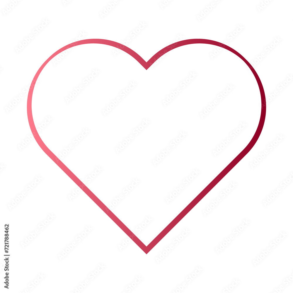 Red heart-shaped outlined frame png border on transparent background