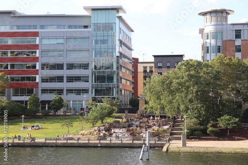 Panoramic view of downtown and river. Architecture of Downtown Pittsburgh. Southwest Pennsylvania at the confluence of the Allegheny River and the Monongahela River, the Ohio River.
