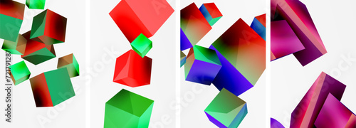 Flying 3d shapes, cubes and other geometric elements background design for wallpaper, business card, cover, poster, banner, brochure, header, website