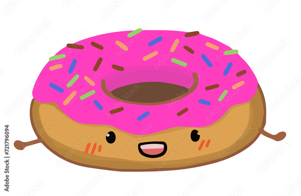 Cute smile donut with pink topping illustration Cute smile donut with pink topping illustration