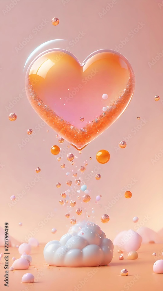 Bubbling Romance Pink Valentine's Day Heart Illustration with Water Drops, Love Vector Art, and Decorative Wedding Design
