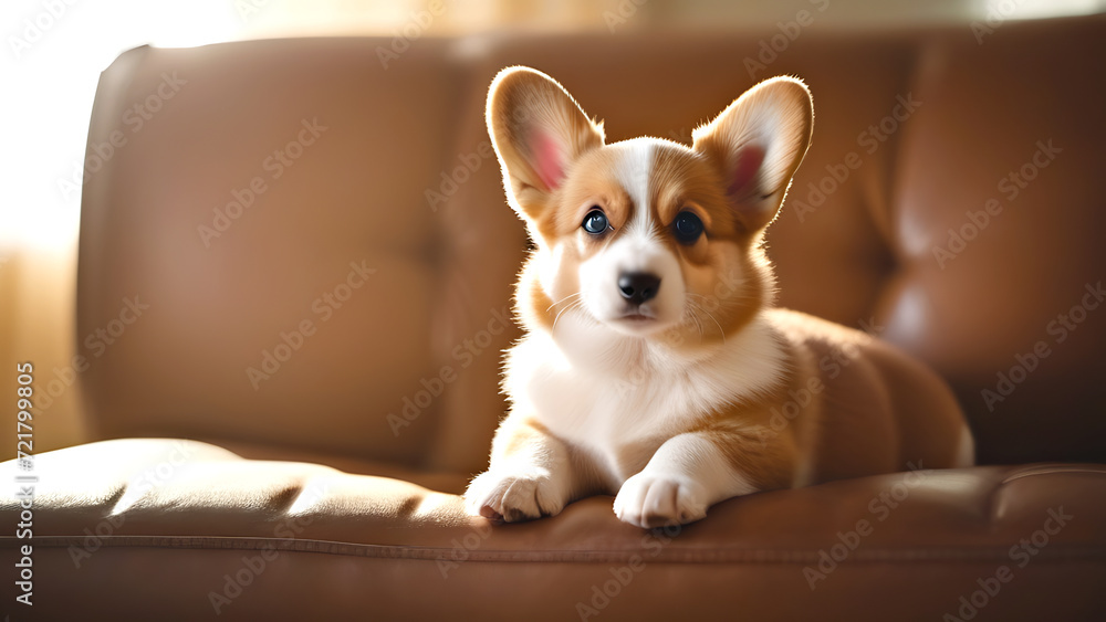 cute corgi puppy lying on the sofa, generative ai cute corgi puppy lying on the sofa, generative ai