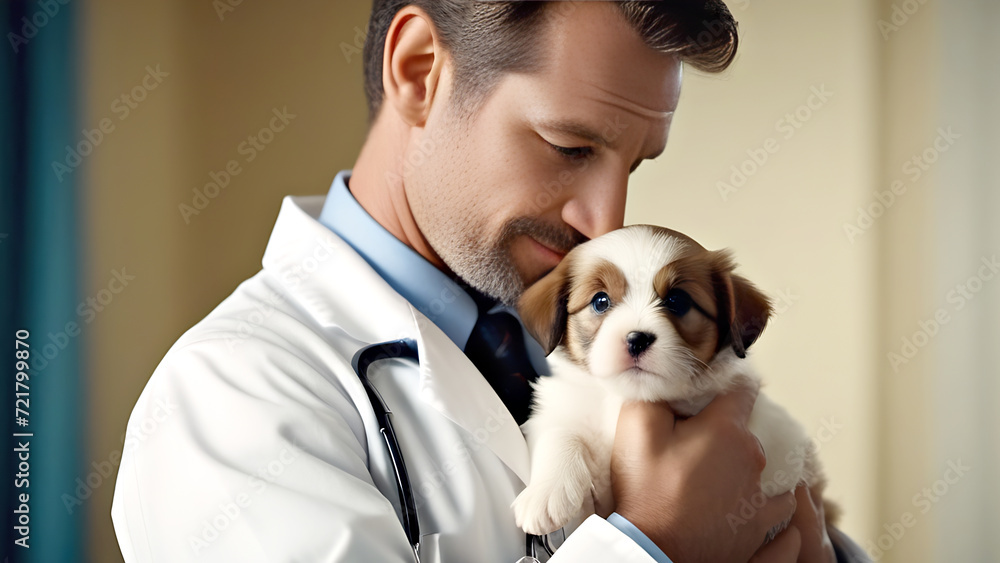 small cute puppy in the doctor's arms, generative AI small cute puppy in the doctor's arms, generative AI
