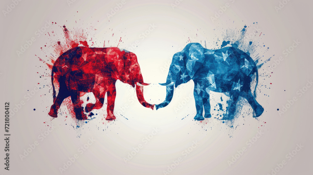 Bipartisan Elephants Facing Off, 2024 Election, Generative AI