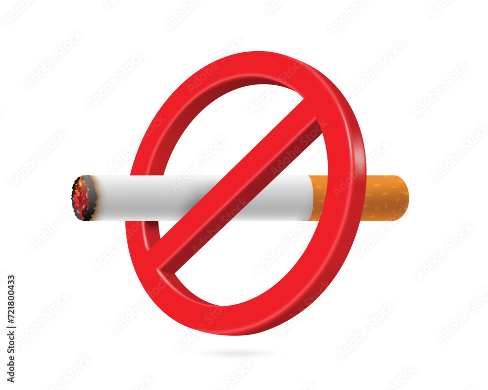 No smoking symbol sign, red strikethrough sign says smoking tobacco public area, vector 3d isolated virtual on white background for Design public relations media for World No Tobacco Day No smoking symbol sign, red strikethrough sign says smoking tobacco public area, vector 3d isolated virtual on white background for Design public relations media for World No Tobacco Day