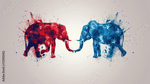Obraz na płótnie Bipartisan Elephants Facing Off, 2024 Election, Generative AI w salonie