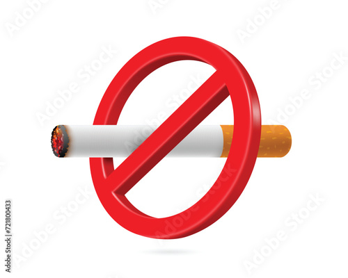 No smoking symbol sign, red strikethrough sign says smoking tobacco public area, vector 3d isolated virtual on white background for Design public relations media for World No Tobacco Day