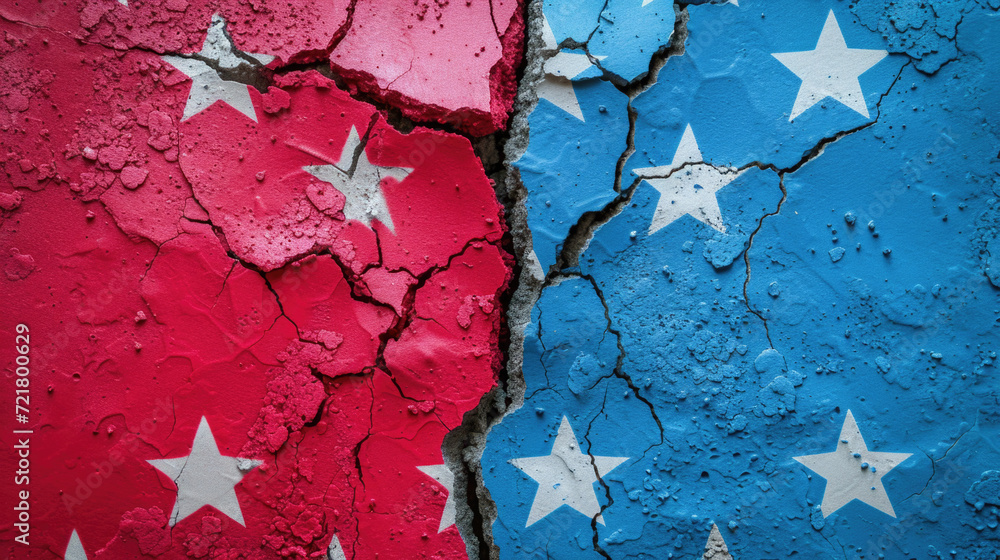 Divided Concrete Floor with American Motif, Divided Nation, USA Politics Background - Generative AI