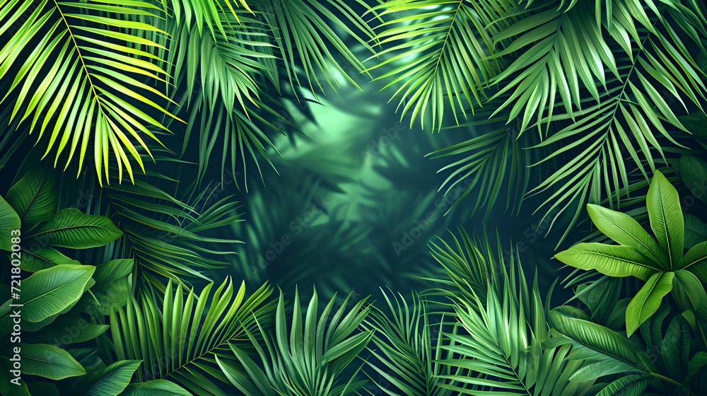 Plant Palm Leaf Simple Background, Green plant and leafs pattern, Vector set of flat illustrations of plants, generative Ai
