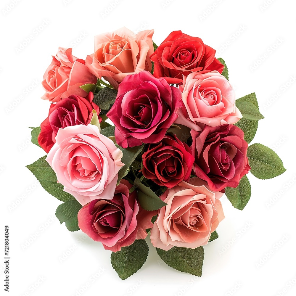 Naklejka premium beautiful bouquet of rose flowers isolated on white background, generative ai