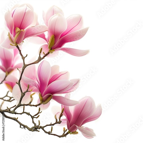 Beautiful pink magnolia flowers on white background  generative ai