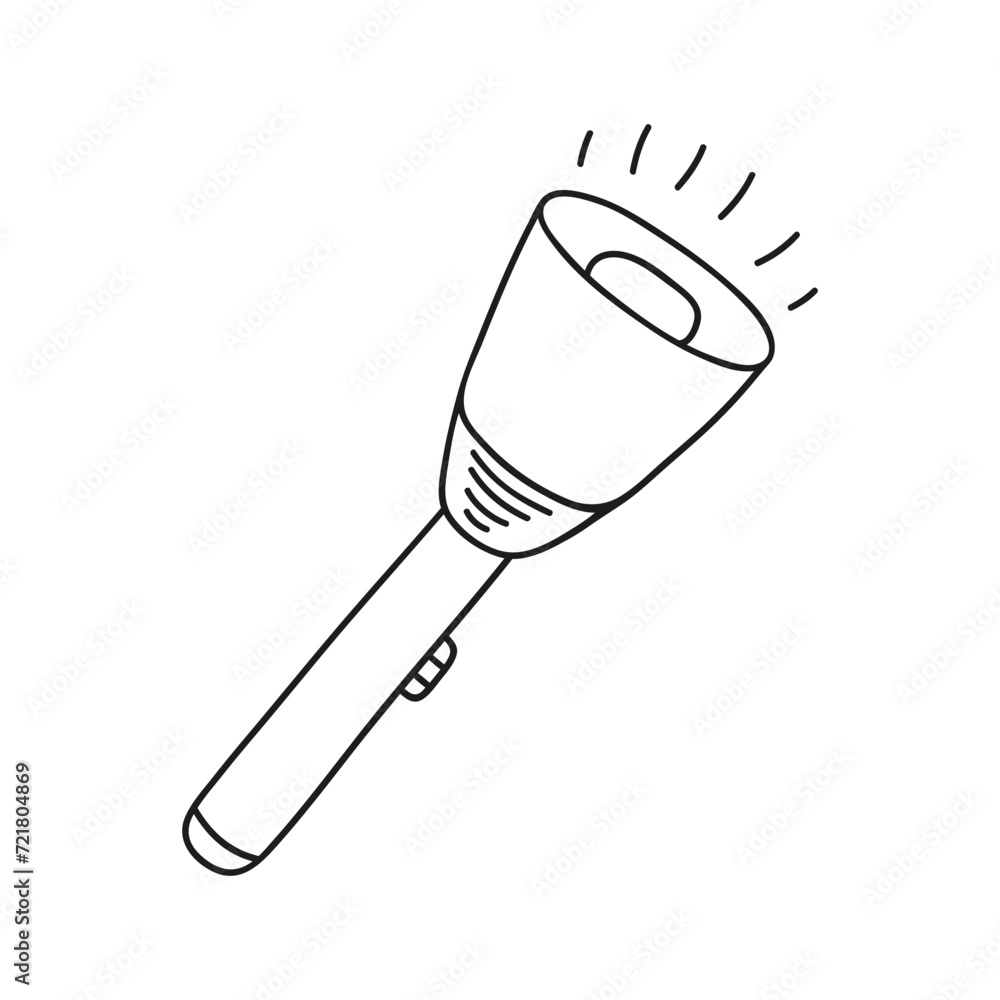 Obraz premium Hand drawn tourist lantern on a white isolated background. Camping elements, travel items. Doodle, simple outline illustration. It can be used for decoration of textile, paper and other surfaces.