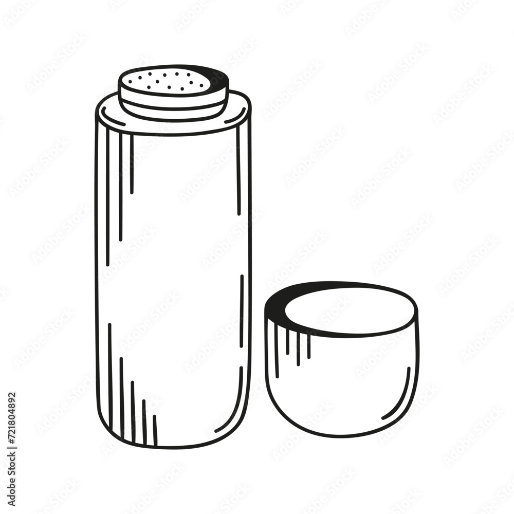 Hand drawn thermos bottle on a white isolated background. Camping elements, travel items. Doodle, simple outline illustration. It can be used for decoration of textile, paper and other surfaces. Hand drawn thermos bottle on a white isolated background. Camping elements, travel items. Doodle, simple outline illustration. It can be used for decoration of textile, paper and other surfaces.