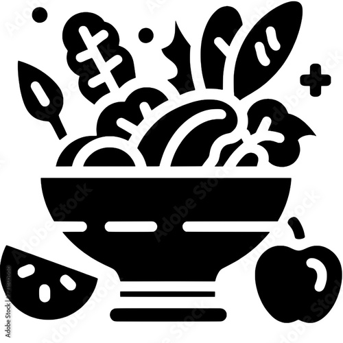 Noodle soup bowl with vegetable icons