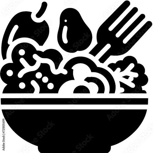 illustration of a bowl soup salad with a spoon and fork