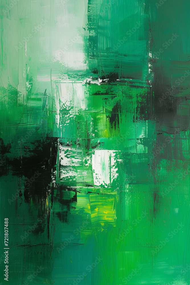 Abstract oil painting with modern brushstrokes style in green color 