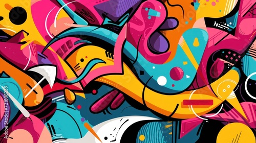 Vector illustration of a street art mural collaboration  blending contemporary Gen Z art styles with graffiti from the  80s and  90s  dynamic and colorful