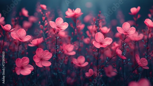 Simple animation. Moving floral background. Pink flowers on a dark background. Spring summer design. Loop animation, generative ai
