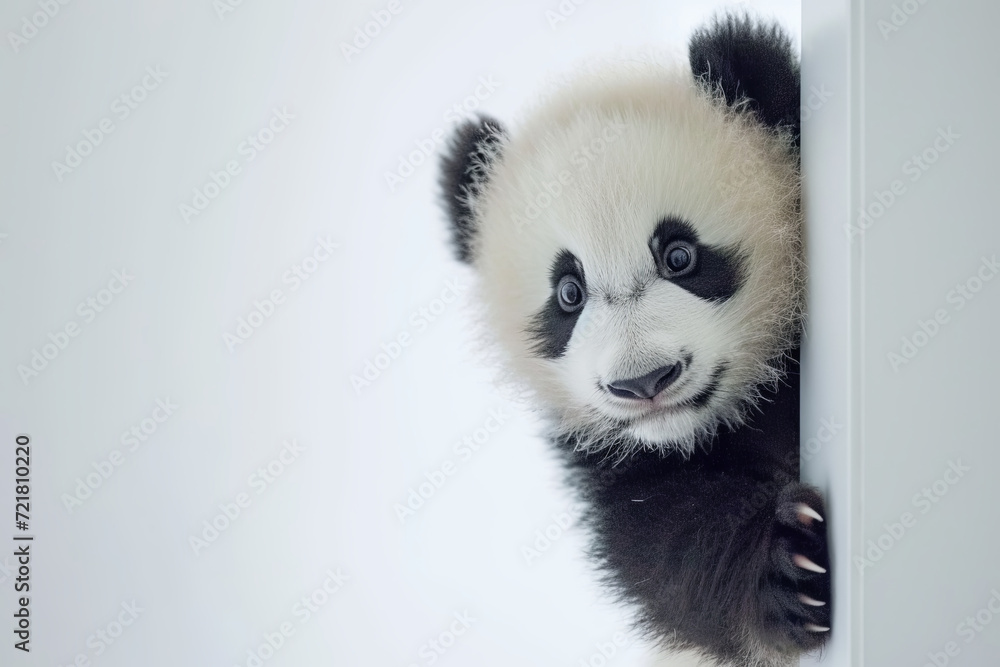 Fototapeta premium A cute panda peeking from behind a wall