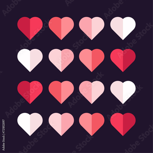 Collection of red and pink hearts, hearts elements, objects, symbols, Heart UI, UX and used in Love concepts, vector illustration