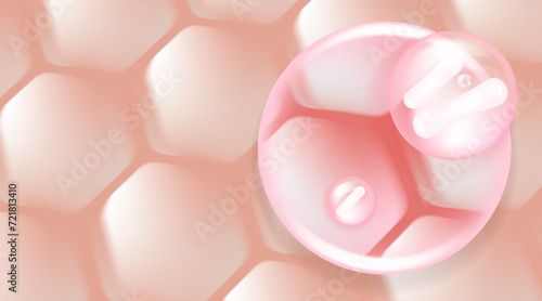 Probiotic and Hyaluronic acid skin solutions ad, pink collagen, and vitamin serum drops with cosmetic advertising background ready to use illustration vector.
