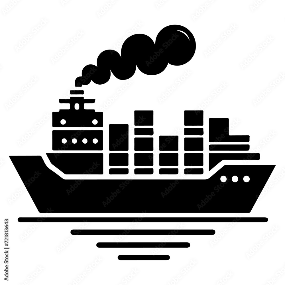 Merchant ship icon, clipart, vector silhouette, black color silhouette, white background
