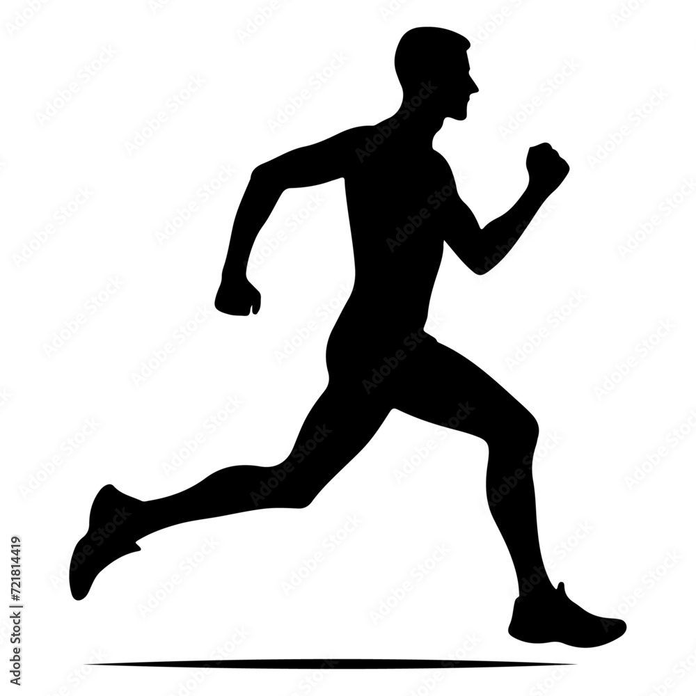 minimal Marathon front view run pose man vector silhouette, black color silhouette