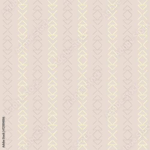 hand drawn square cross triangle. beige geometric repetitive background. folk decorative art. vector seamless pattern. fabric swatch. textile design