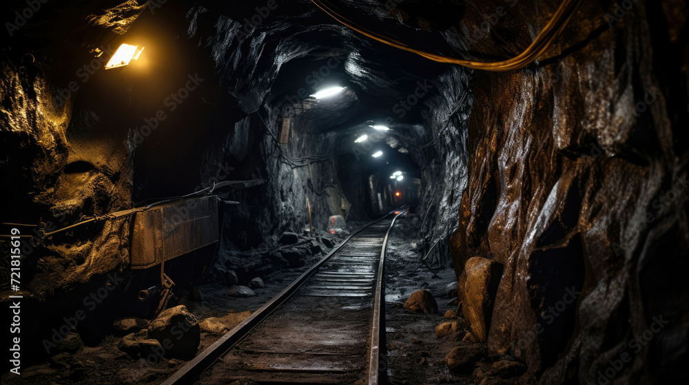 Naklejka premium Mining dark tunnel copper underground