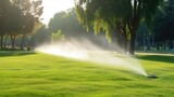 Garden irrigation system. a sprinkler that waters the garden in summer. summer.